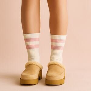 Lower East Side Suede Faux-Fur platform Mules Clogs Tan Women’s 7 Y2K 90s